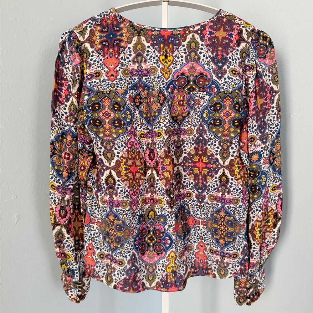 Veronica Beard Multicolor Sura Printed Button-Front Long Sleeve Boho Blouse Sz 6 - Picture 5 of 9